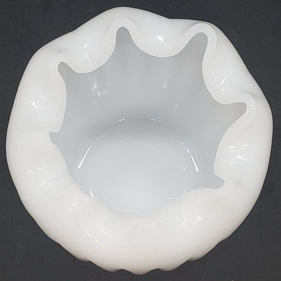 Translucent Milk Glass Rose Bowl with Ruffled Edge - Picture 2 of 7